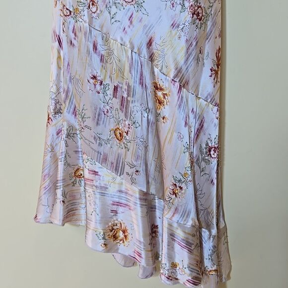 Vintage Lapis Y2K Fairy Silk Dress Size Large Beaded Asymetric Floral Midi Max - Picture 6 of 16